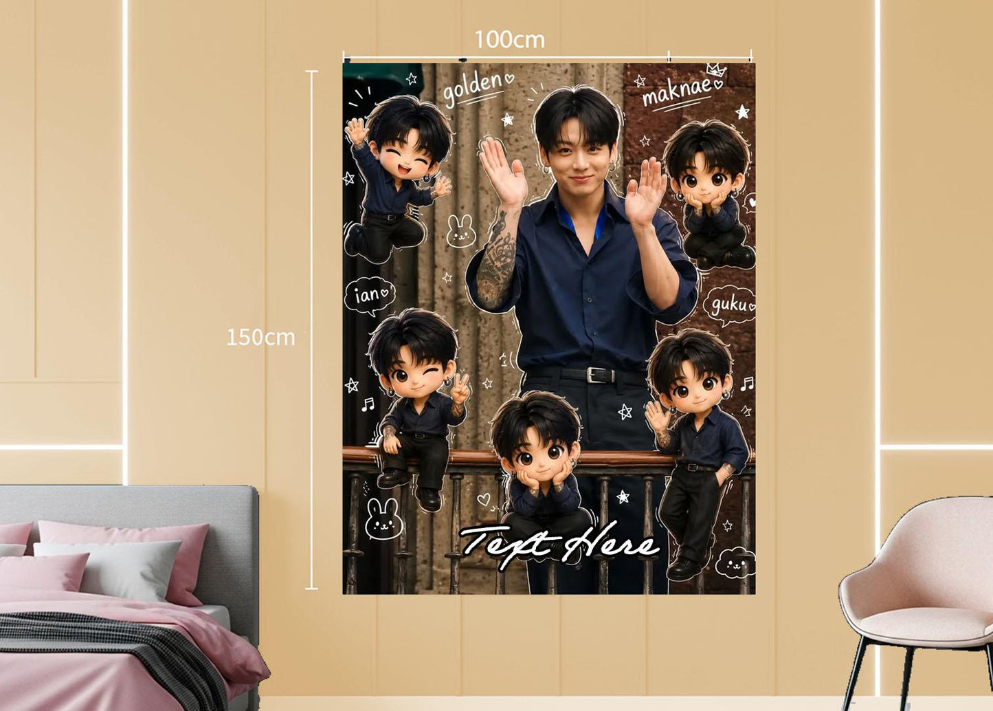 Jungkook Hanging Tapestry | Bantan Boys | Personalized Wall Art | Polyester Fabric | Ship Flag Banner