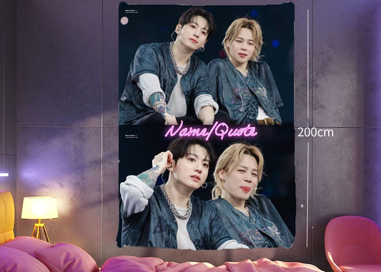 Jikook Hanging Tapestry | Bantan Boys | Personalized Wall Art | Polyester Fabric | Ship Flag Banner