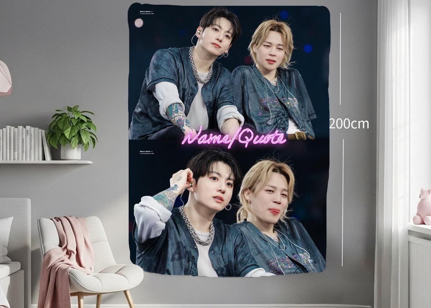 Jikook Hanging Tapestry | Bantan Boys | Personalized Wall Art | Polyester Fabric | Ship Flag Banner