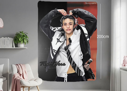 Hyunjin Hanging Tapestry | Stray Kids | Personalized Wall Art | Polyester Fabric | Ship Flag Banner