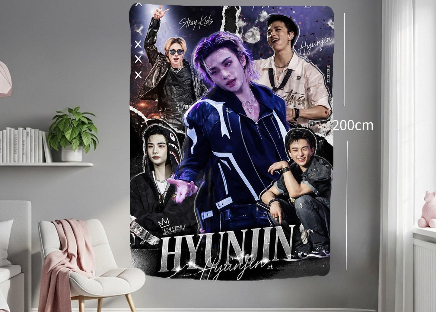 Hyunjin Hanging Tapestry | Stray Kids | Personalized Wall Art | Polyester Fabric | Ship Flag Banner