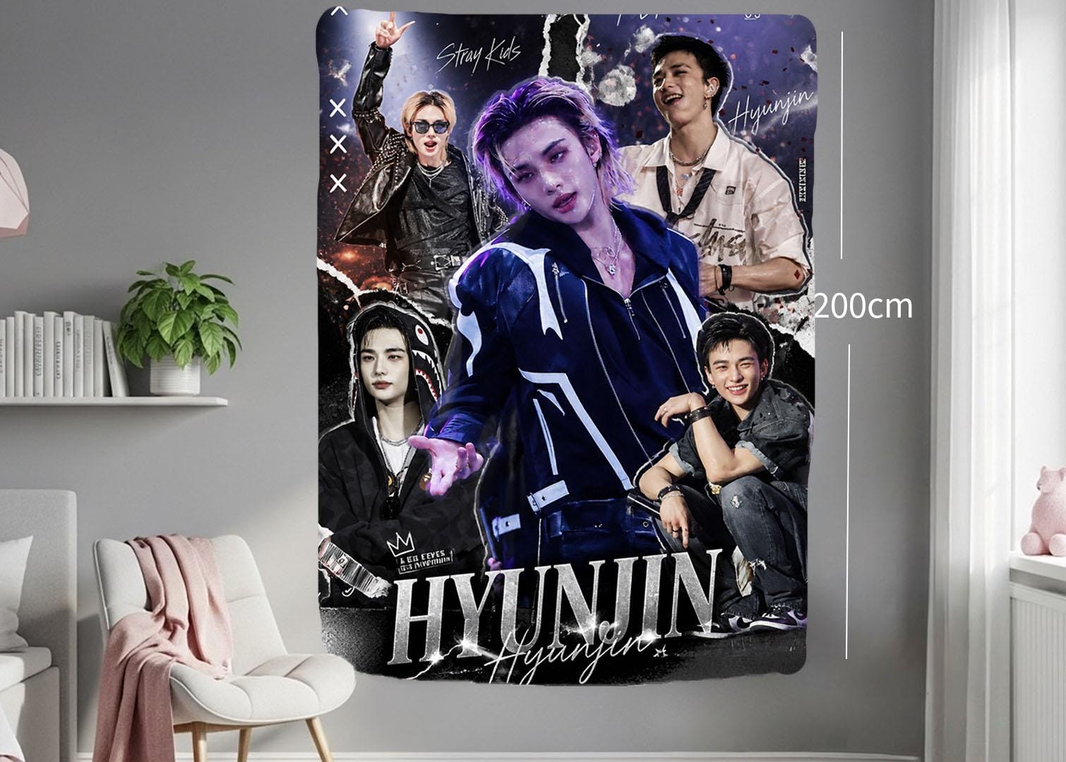 Hyunjin Hanging Tapestry | Stray Kids | Personalized Wall Art | Polyester Fabric | Ship Flag Banner
