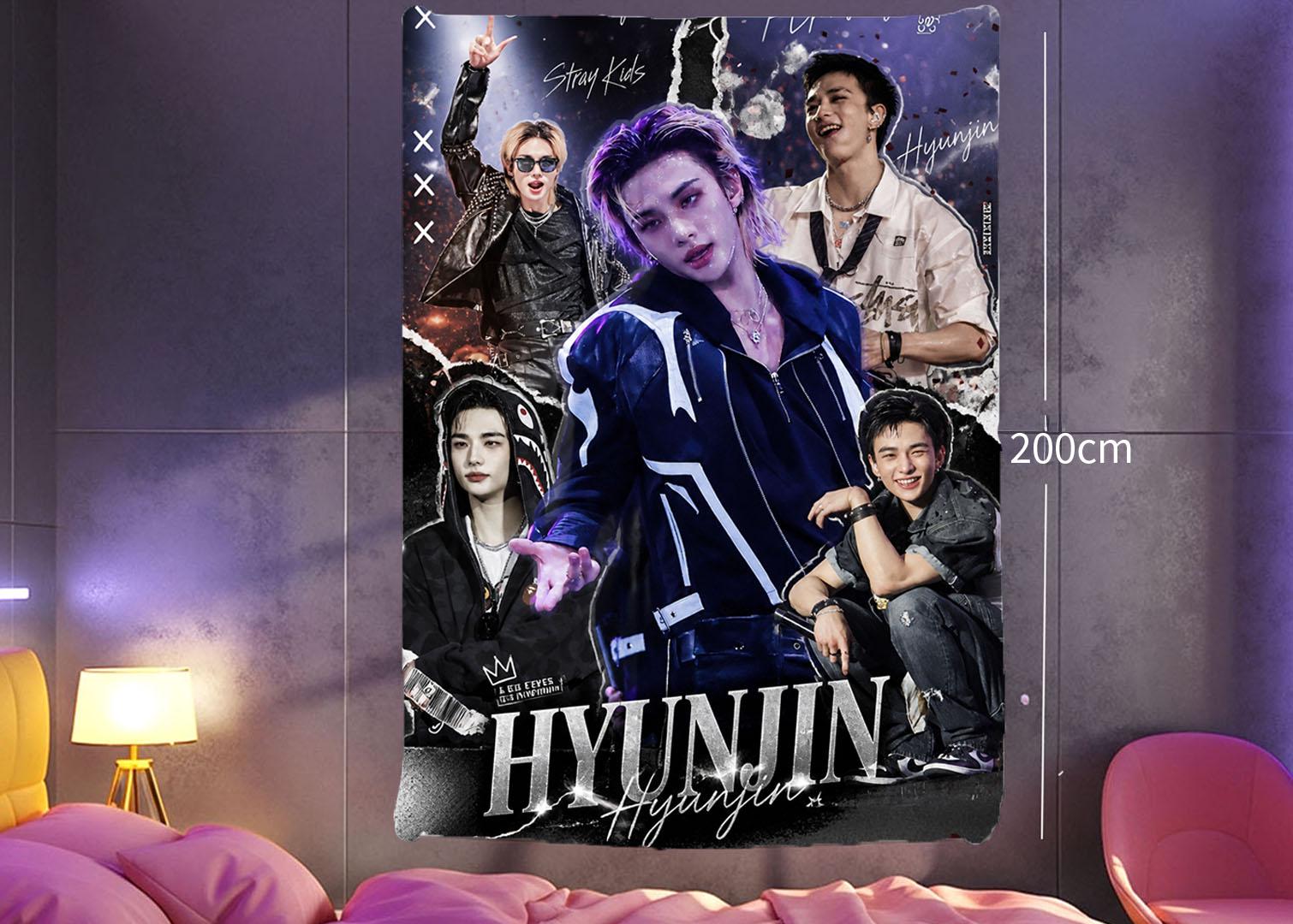 Hyunjin Hanging Tapestry | Stray Kids | Personalized Wall Art | Polyester Fabric | Ship Flag Banner
