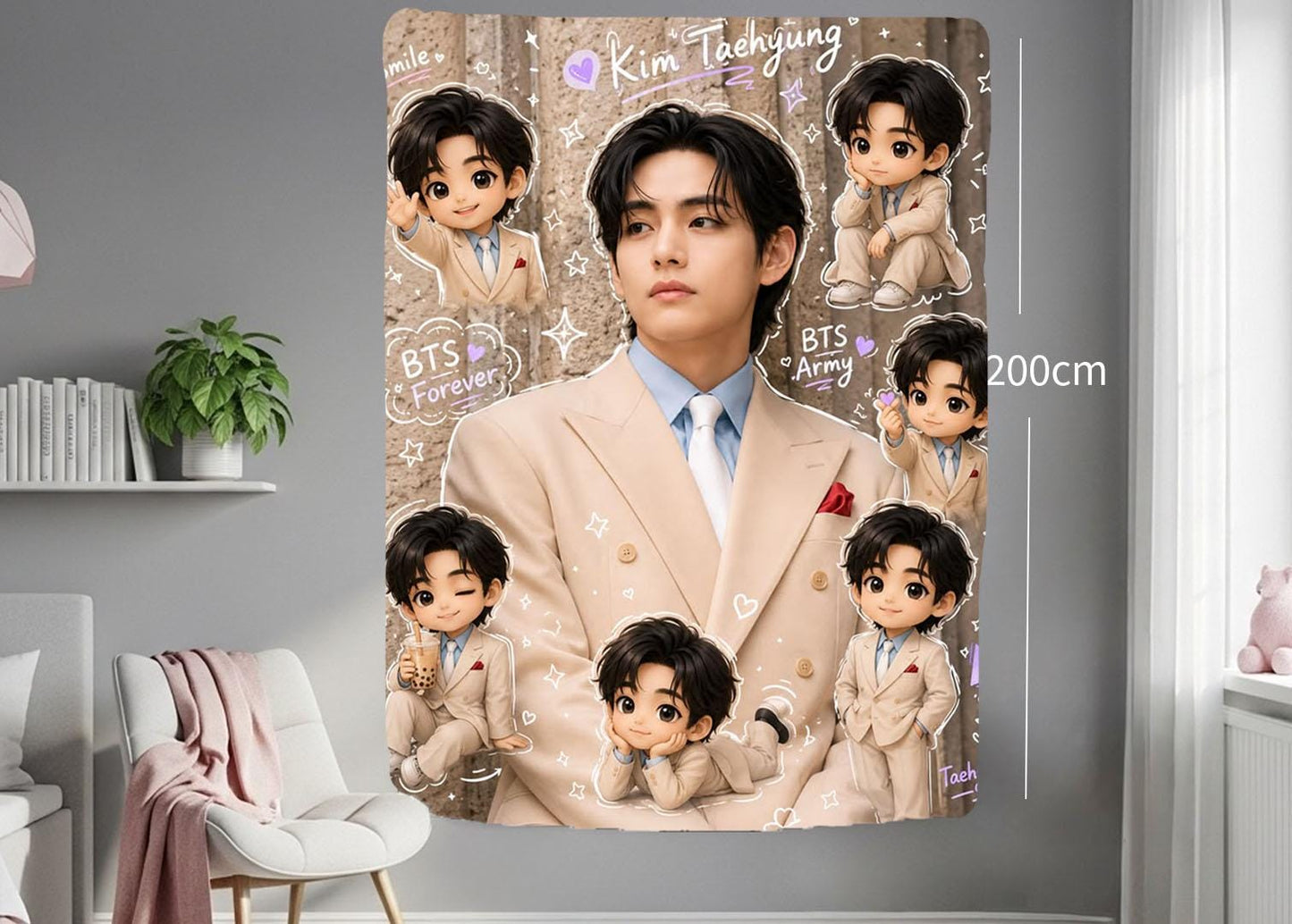 Taehyung Hanging Tapestry | Bantan Boys | Personalized Wall Art | Polyester Fabric | Ship Flag Banner