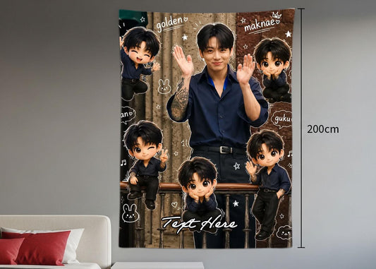 Jungkook Hanging Tapestry | Bantan Boys | Personalized Wall Art | Polyester Fabric | Ship Flag Banner