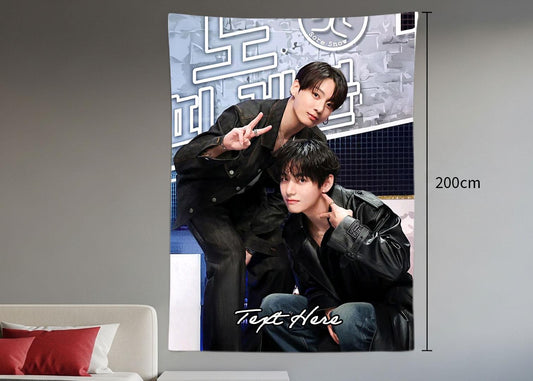Taekook Hanging Tapestry | Bantan Boys | Personalized Wall Art | Polyester Fabric | Ship Flag Banner