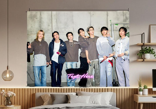 Bangtan Hanging Tapestry | Bantan Boys | Personalized Wall Art | Polyester Fabric | Ship Flag Banner