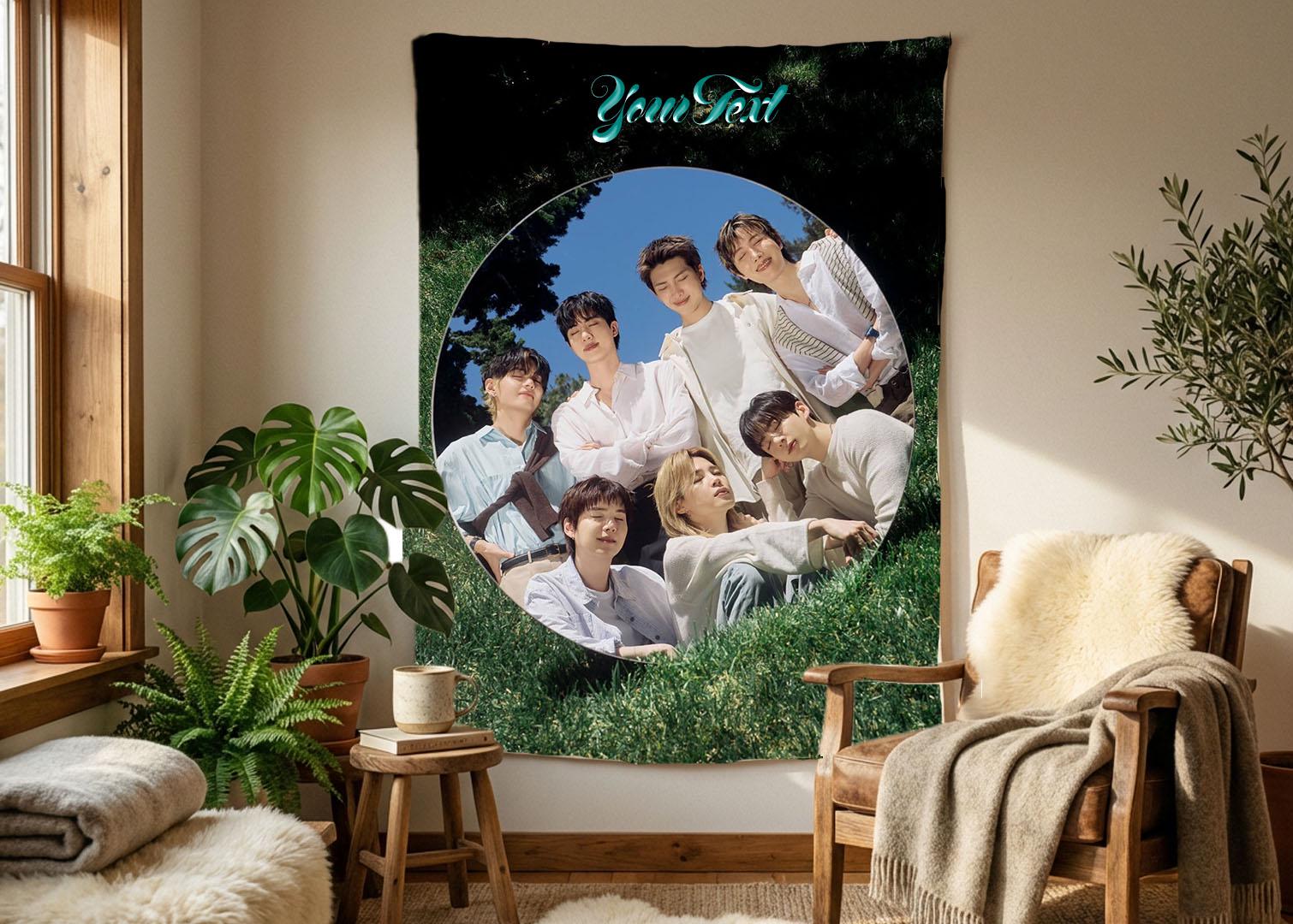 Bangtan Hanging Tapestry | Bantan Boys | Personalized Wall Art | Polyester Fabric | Ship Flag Banner