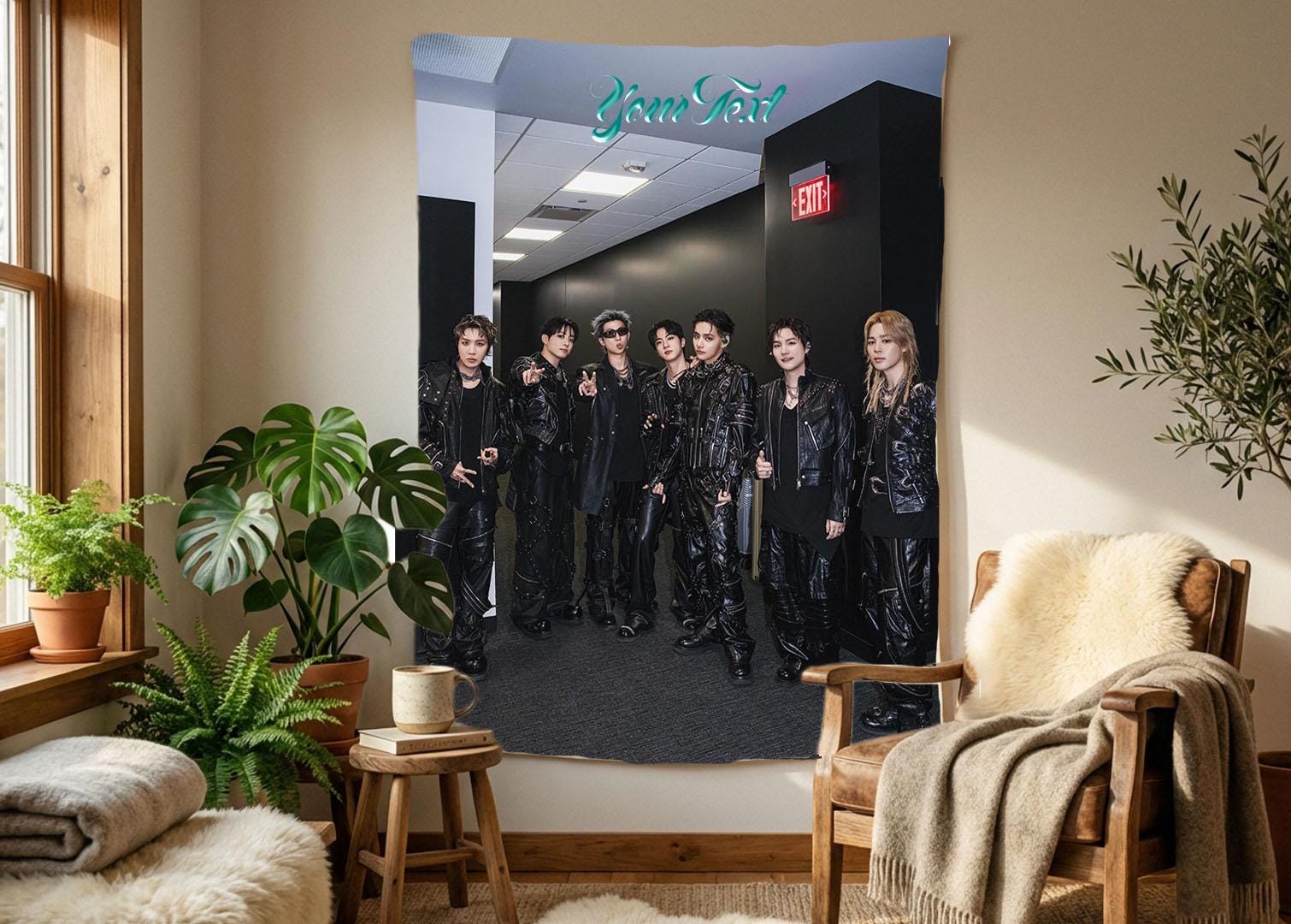 Bangtan Hanging Tapestry | Bantan Boys | Personalized Wall Art | Polyester Fabric | Ship Flag Banner