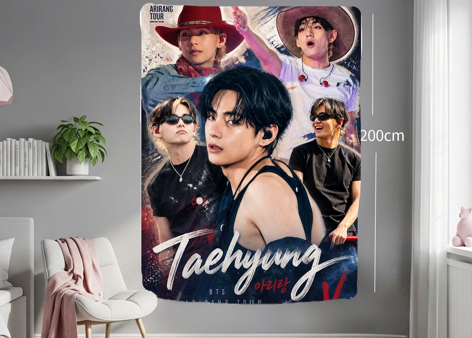 Taehyung Hanging Tapestry | Bantan Boys | Personalized Wall Art | Polyester Fabric | Ship Flag Banner