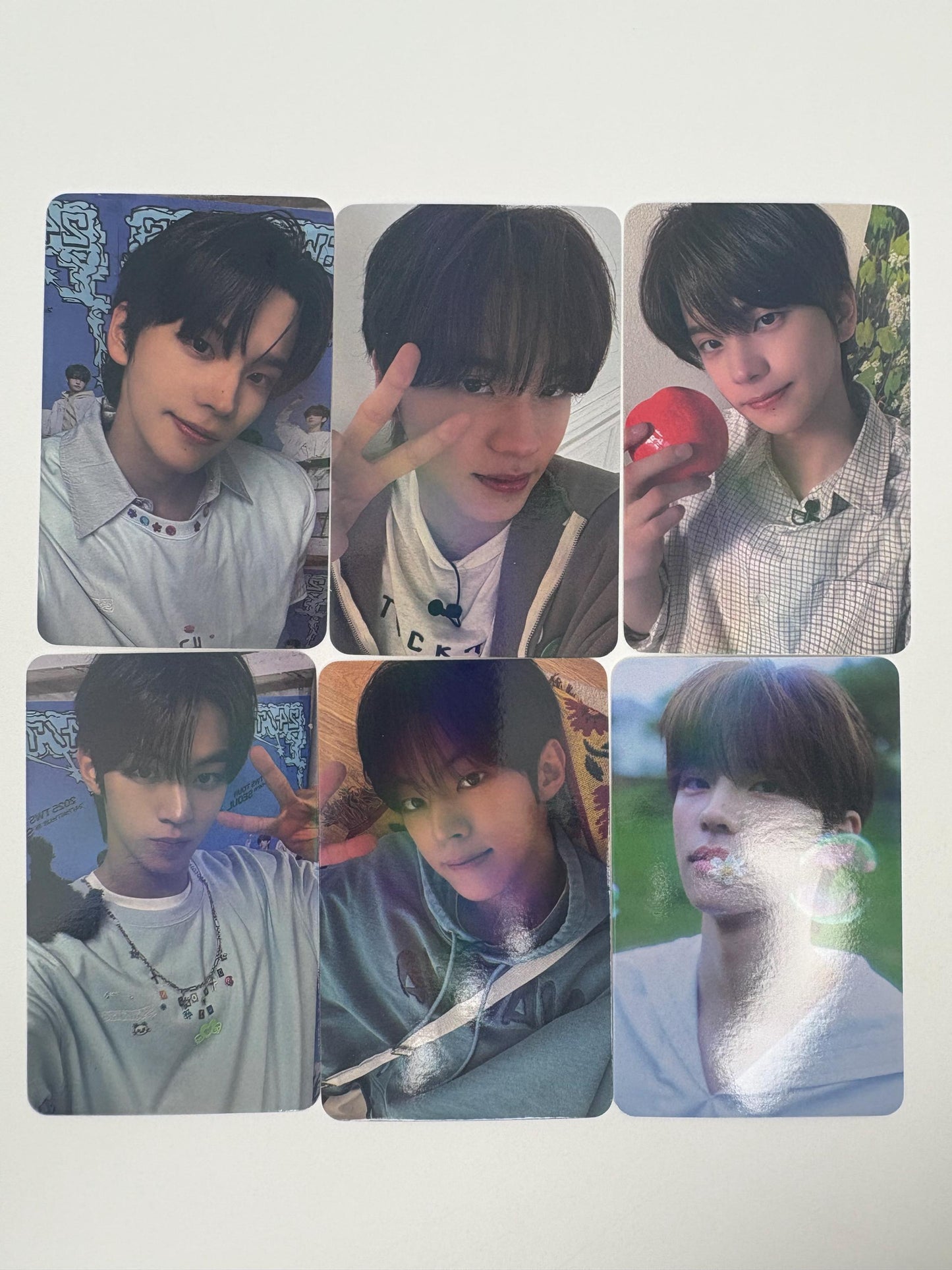 TWS 55pc holographic cards, Shinyu, Dohoon, Youngjae, Hanjin, Jihoon, and Kyungmin