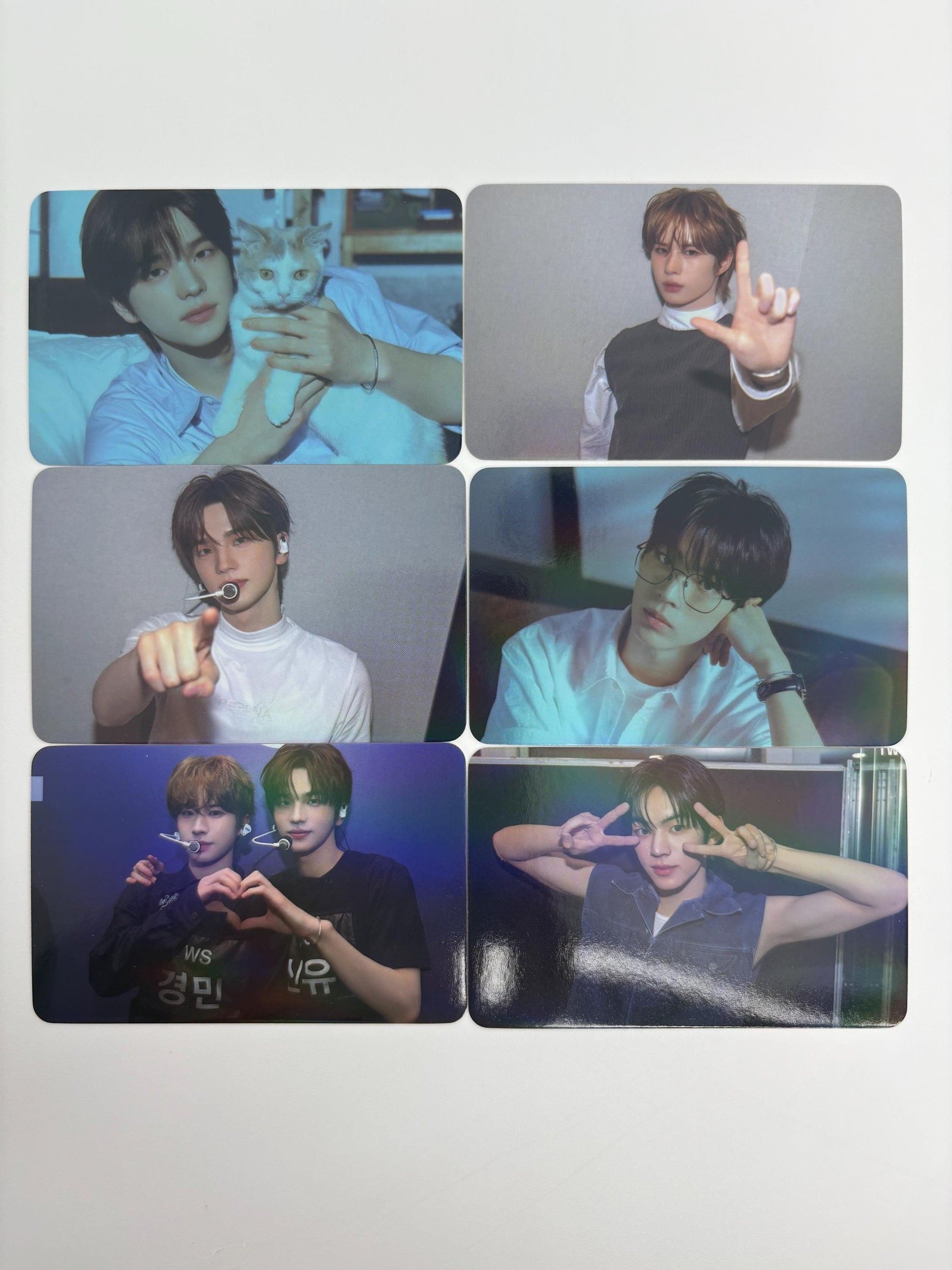 TWS 55pc holographic cards, Shinyu, Dohoon, Youngjae, Hanjin, Jihoon, and Kyungmin