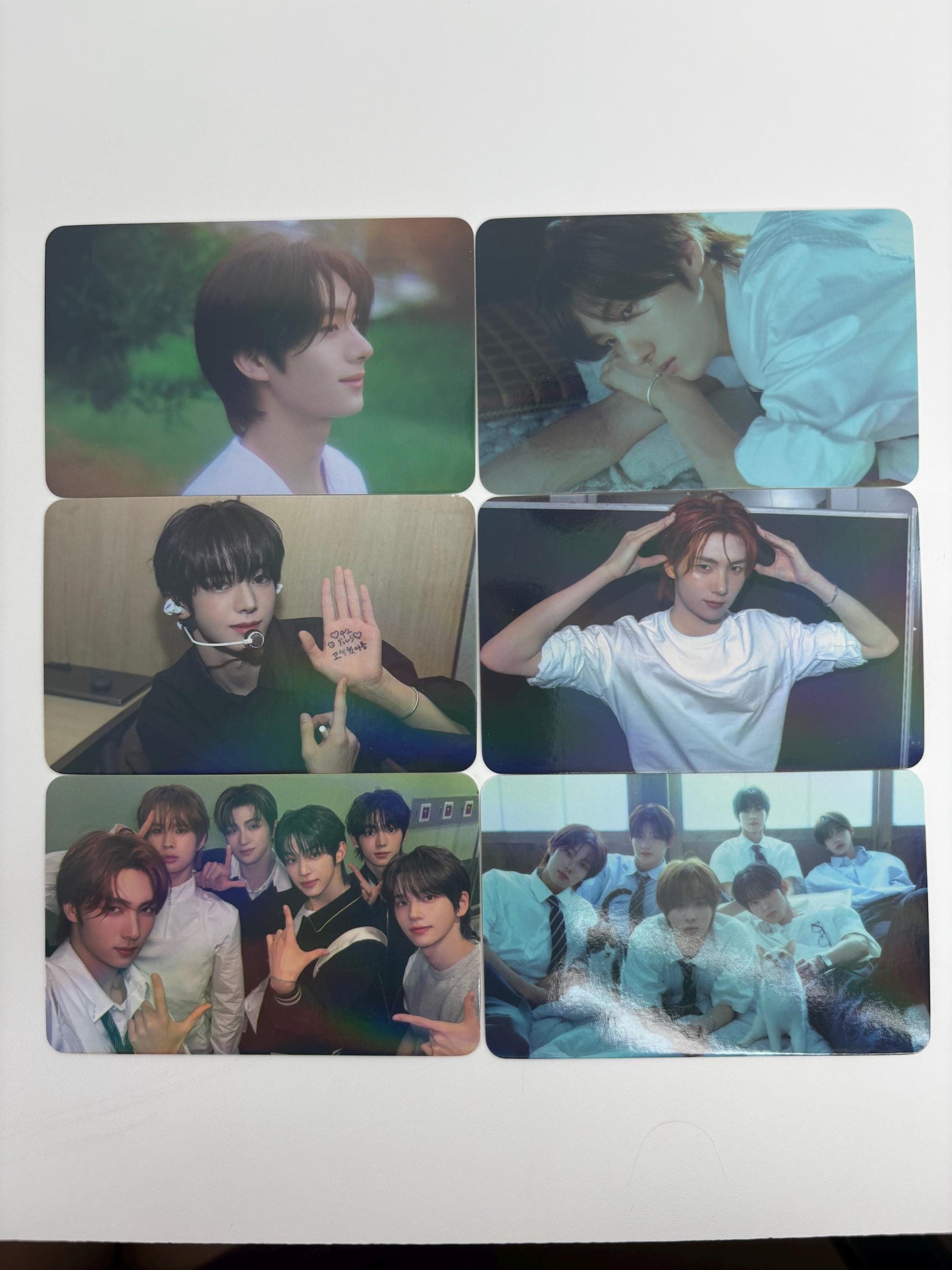 TWS 55pc holographic cards, Shinyu, Dohoon, Youngjae, Hanjin, Jihoon, and Kyungmin