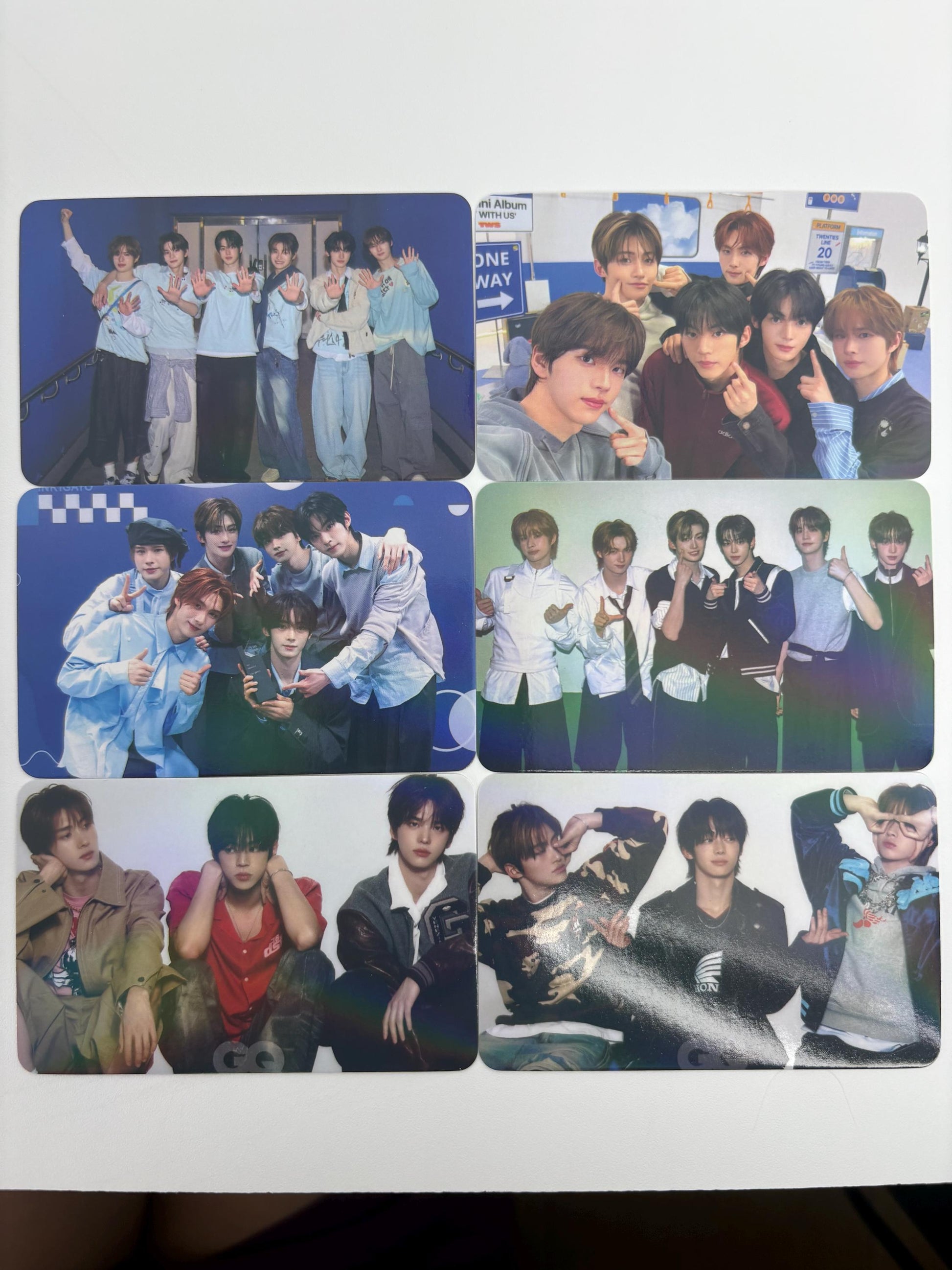 TWS 55pc holographic cards, Shinyu, Dohoon, Youngjae, Hanjin, Jihoon, and Kyungmin