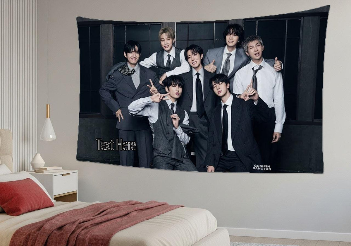 Bangtan Hanging Tapestry | Bantan Boys | Personalized Wall Art | Polyester Fabric | Ship Flag Banner