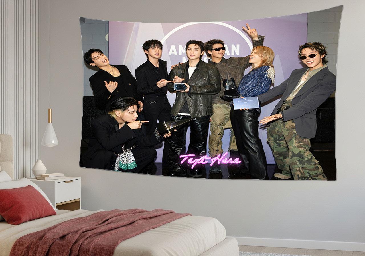 Bangtan Hanging Tapestry | Bantan Boys | Personalized Wall Art | Polyester Fabric | Ship Flag Banner