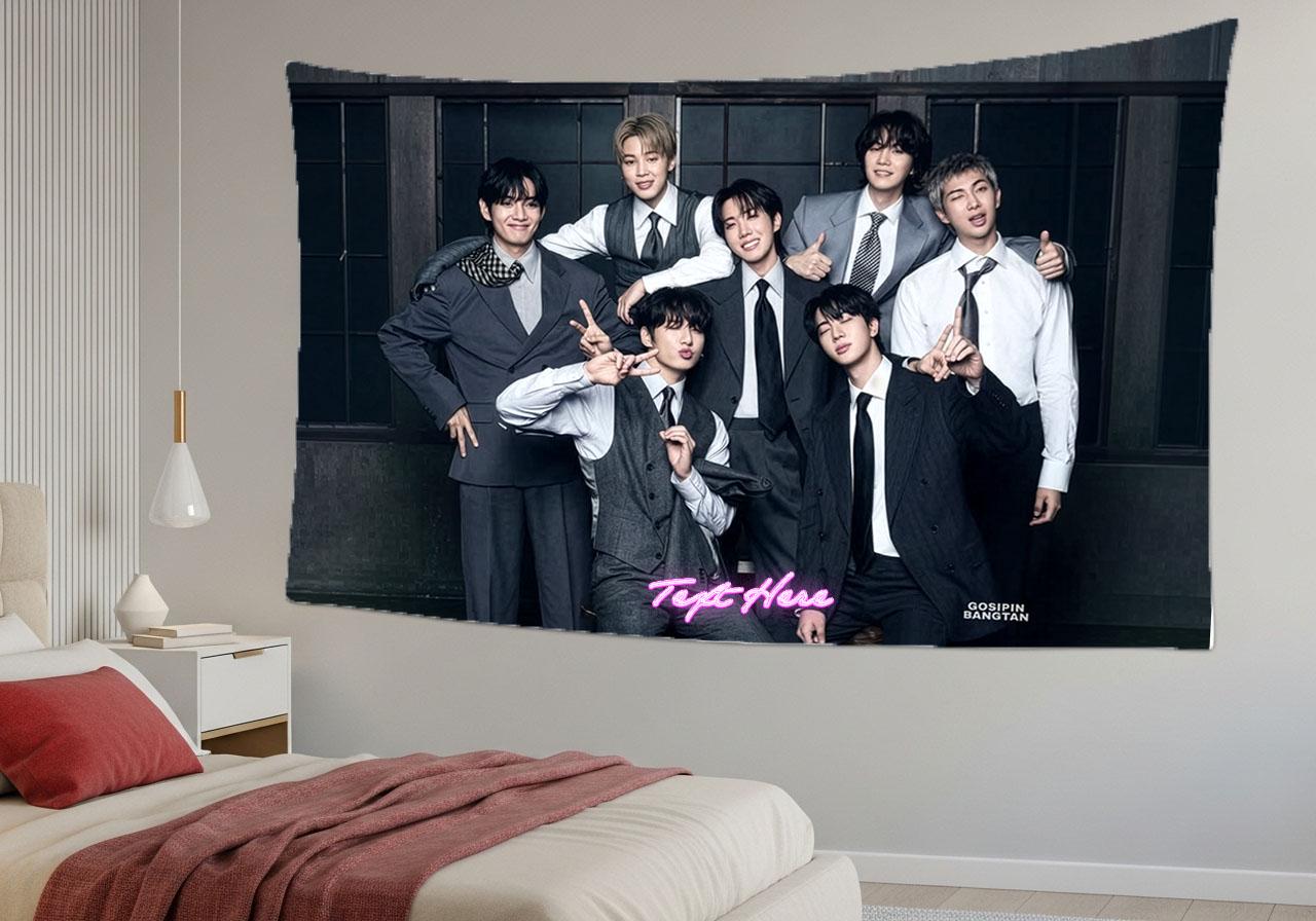Bangtan Hanging Tapestry | Bantan Boys | Personalized Wall Art | Polyester Fabric | Ship Flag Banner