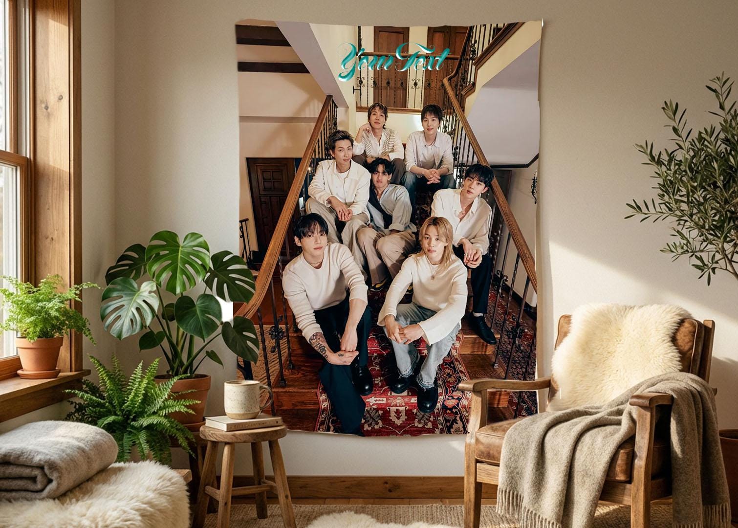Bangtan Hanging Tapestry | Bantan Boys | Personalized Wall Art | Polyester Fabric | Ship Flag Banner
