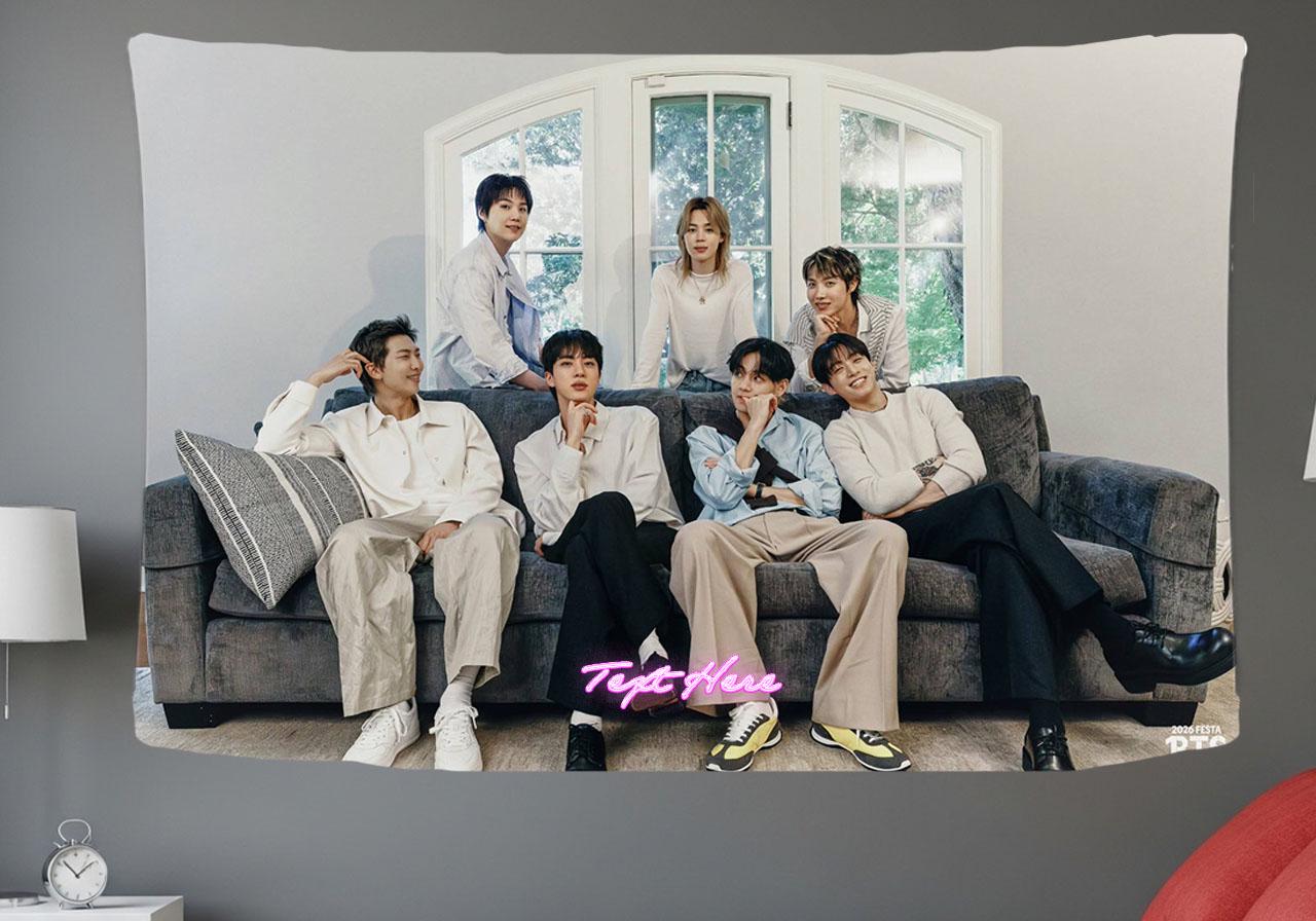 Bangtan Hanging Tapestry | Bantan Boys | Personalized Wall Art | Polyester Fabric | Ship Flag Banner