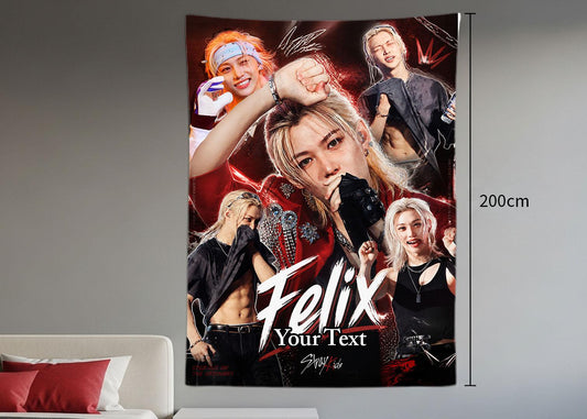 Felix Hanging Tapestry | Stray Kids | Personalized Wall Art | Polyester Fabric | Ship Flag Banner