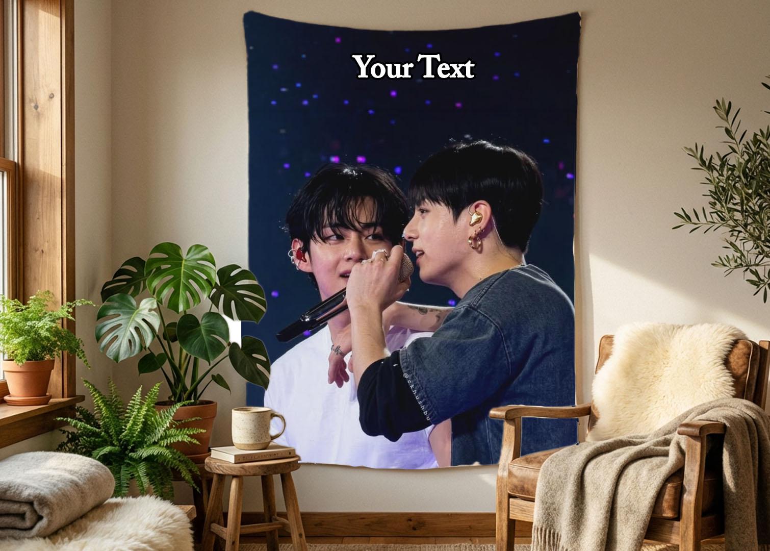 Taekook Hanging Tapestry | Bantan Boys | Personalized Wall Art | Polyester Fabric | Ship Flag Banner