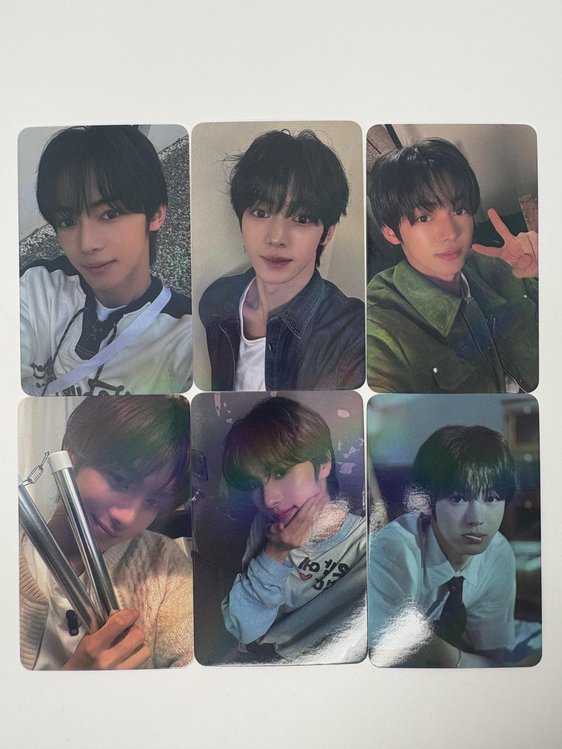 TWS 55pc holographic cards, Shinyu, Dohoon, Youngjae, Hanjin, Jihoon, and Kyungmin