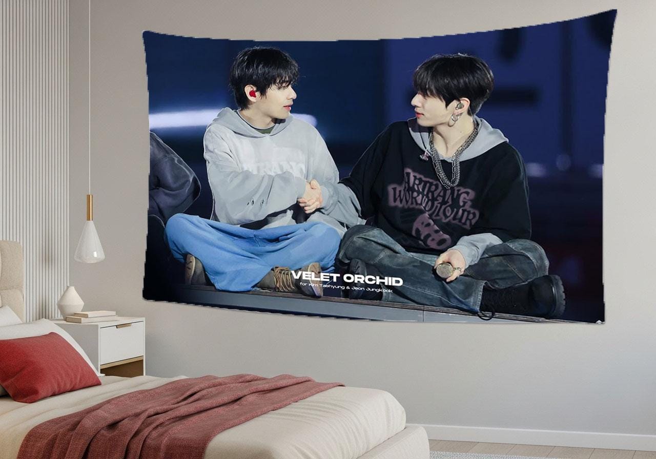 Taekook Hanging Tapestry | Bantan Boys | Personalized Wall Art | Polyester Fabric | Ship Flag Banner