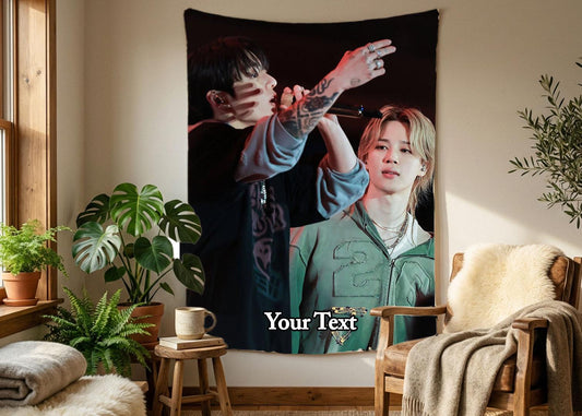 Jikook Hanging Tapestry | Bantan Boys | Personalized Wall Art | Polyester Fabric | Ship Flag Banner