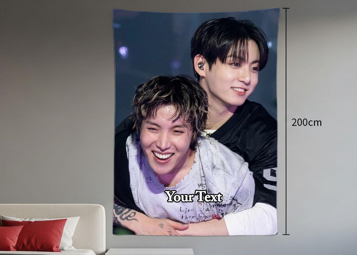 Jhope Jungkook Hanging Tapestry | Bantan Boys | Personalized Wall Art | Polyester Fabric | Ship Flag Banner
