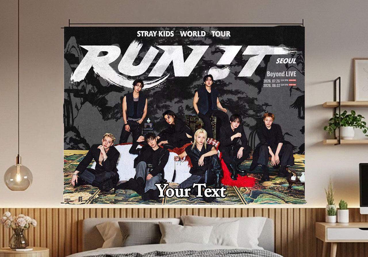 Stray Kids Hanging Tapestry | Run It | Personalized Wall Art | Polyester Fabric | Ship Flag Banner