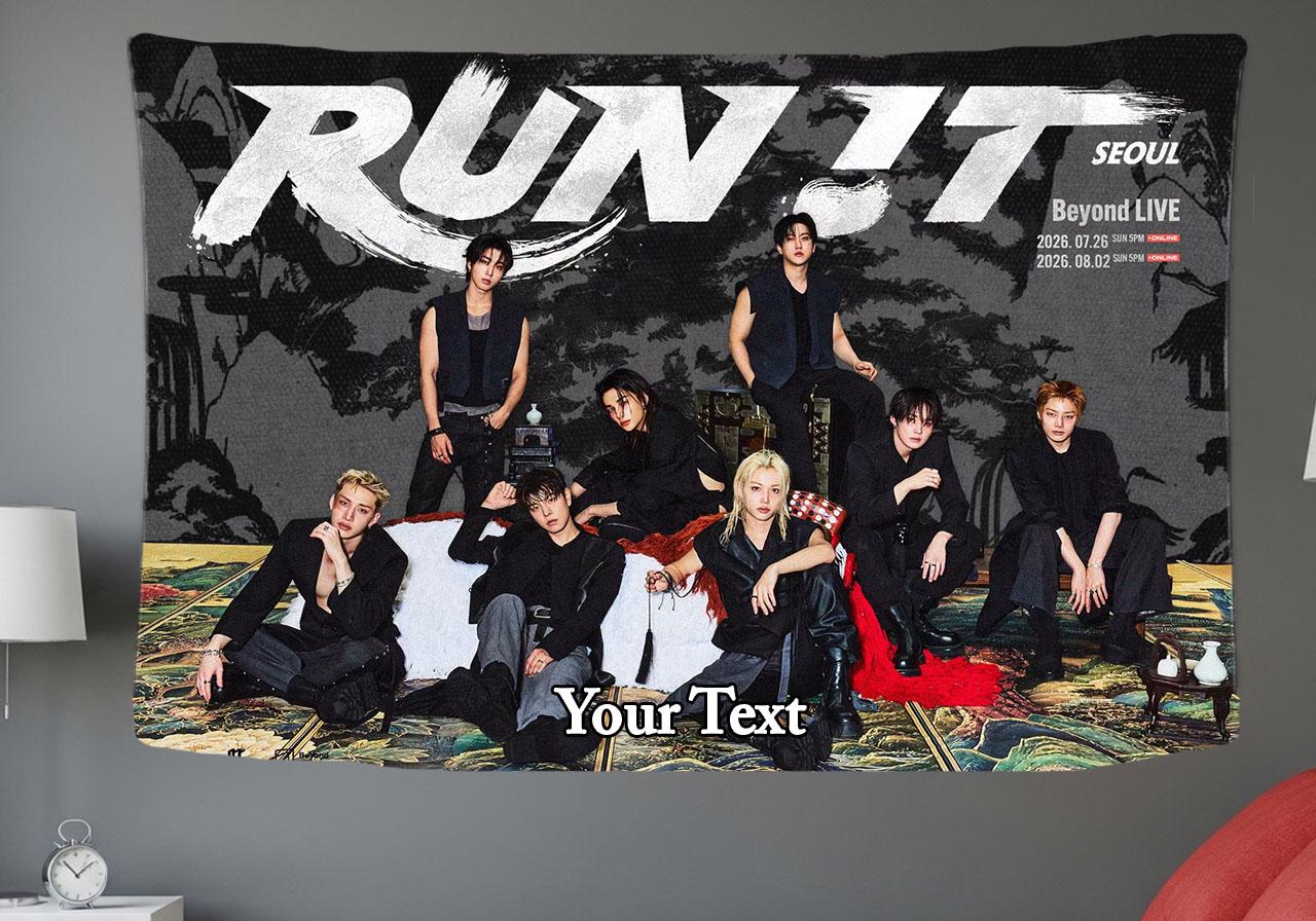 Stray Kids Hanging Tapestry | Run It | Personalized Wall Art | Polyester Fabric | Ship Flag Banner