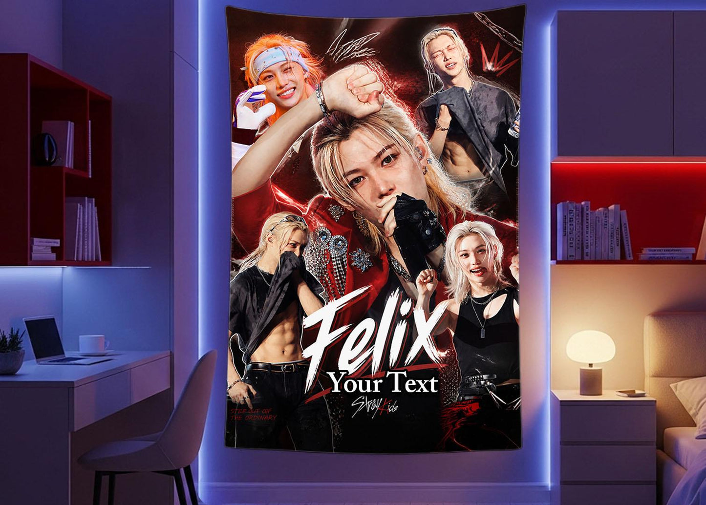 Felix Hanging Tapestry | Stray Kids | Personalized Wall Art | Polyester Fabric | Ship Flag Banner