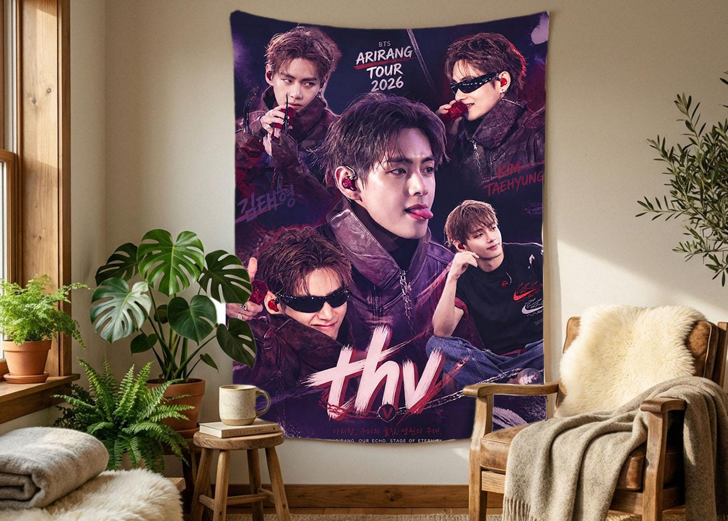 Taehyung Hanging Tapestry | Bantan Boys | Personalized Wall Art | Polyester Fabric | Ship Flag Banner