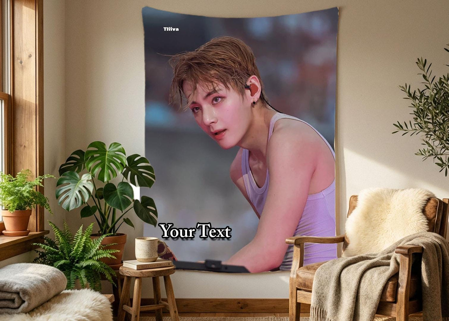 Taehyung Hanging Tapestry | Bantan Boys | Personalized Wall Art | Polyester Fabric | Ship Flag Banner