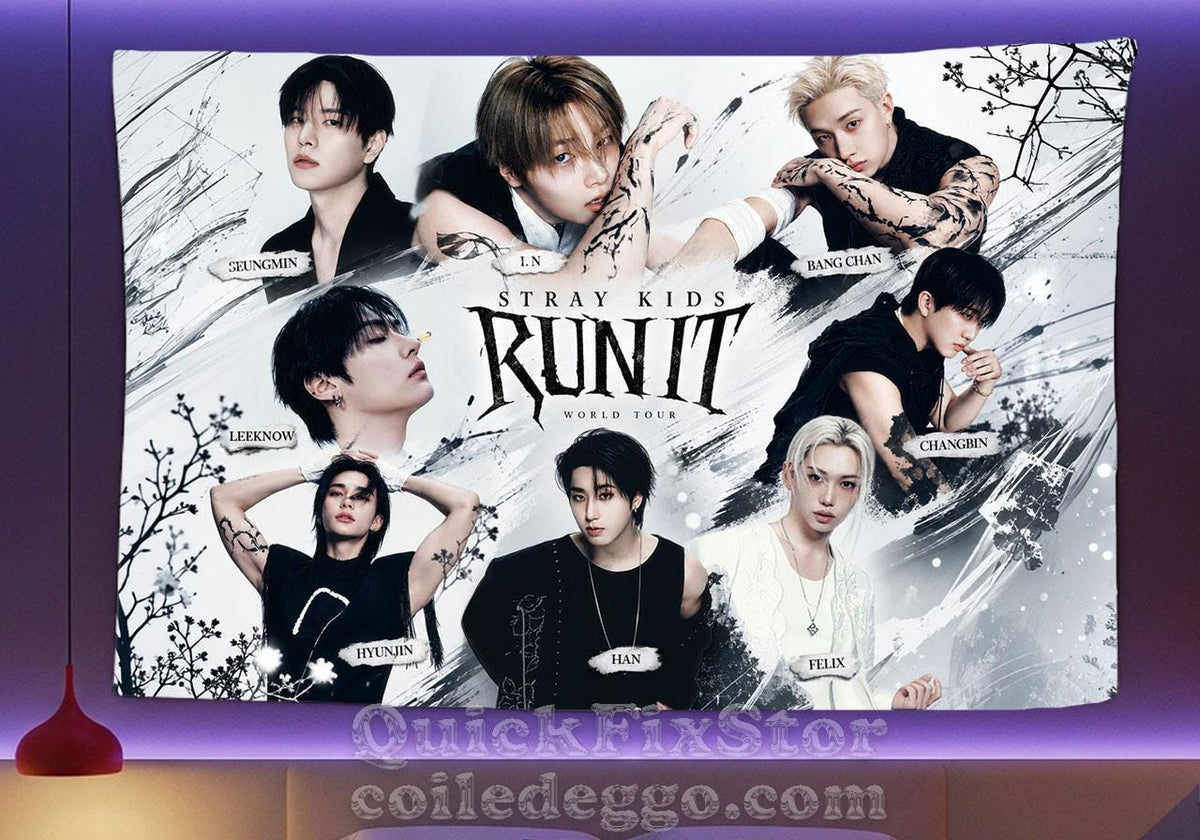 Stray Kids Hanging Tapestry | Run It | Personalized Wall Art | Polyester Fabric | Ship Flag Banner