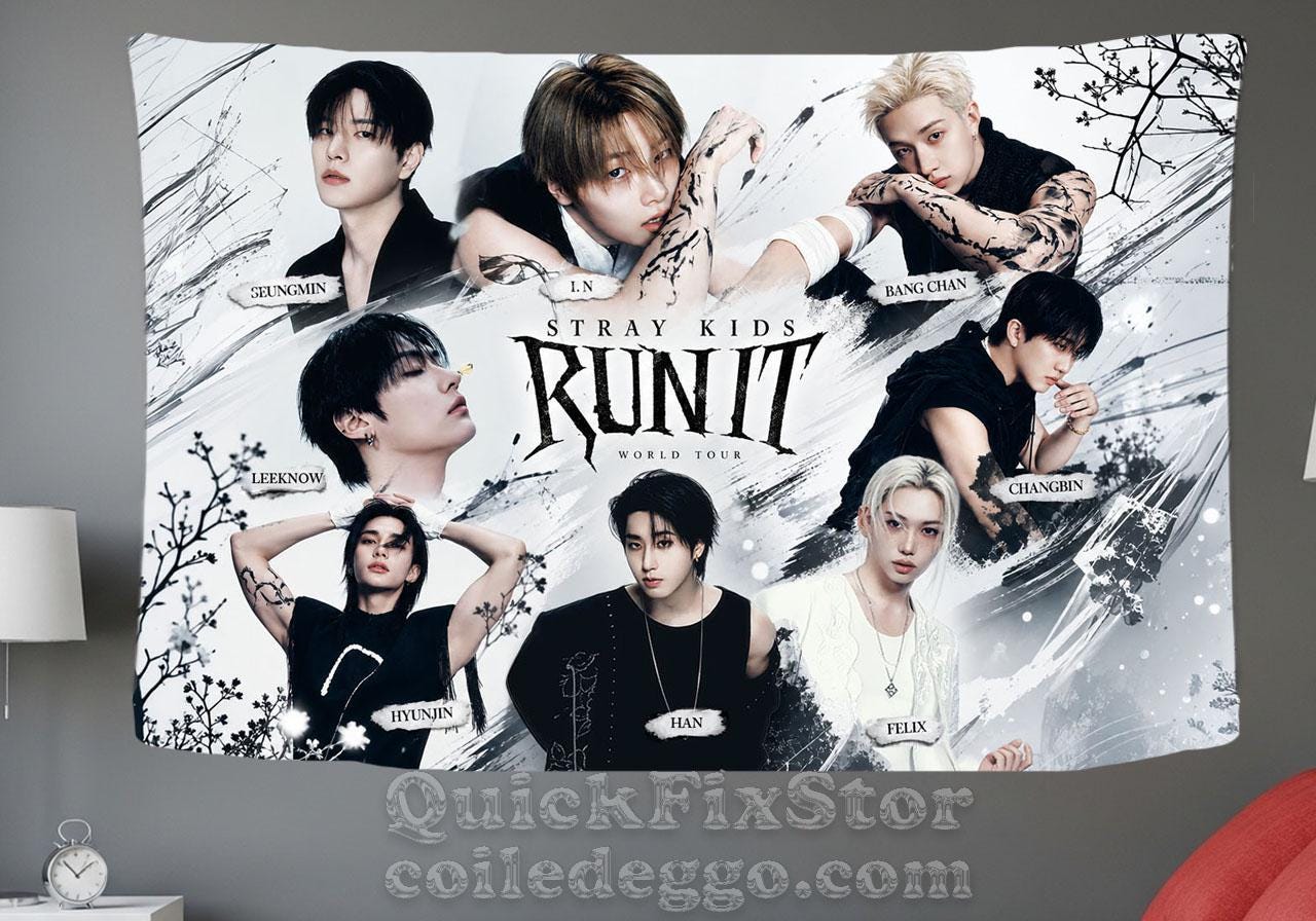 Stray Kids Hanging Tapestry | Run It | Personalized Wall Art | Polyester Fabric | Ship Flag Banner