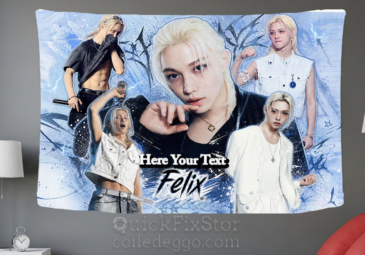 Felix Hanging Tapestry | Stray Kids | Personalized Wall Art | Polyester Fabric | Ship Flag Banner