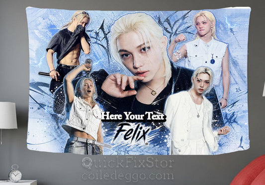 Felix Hanging Tapestry | Stray Kids | Personalized Wall Art | Polyester Fabric | Ship Flag Banner