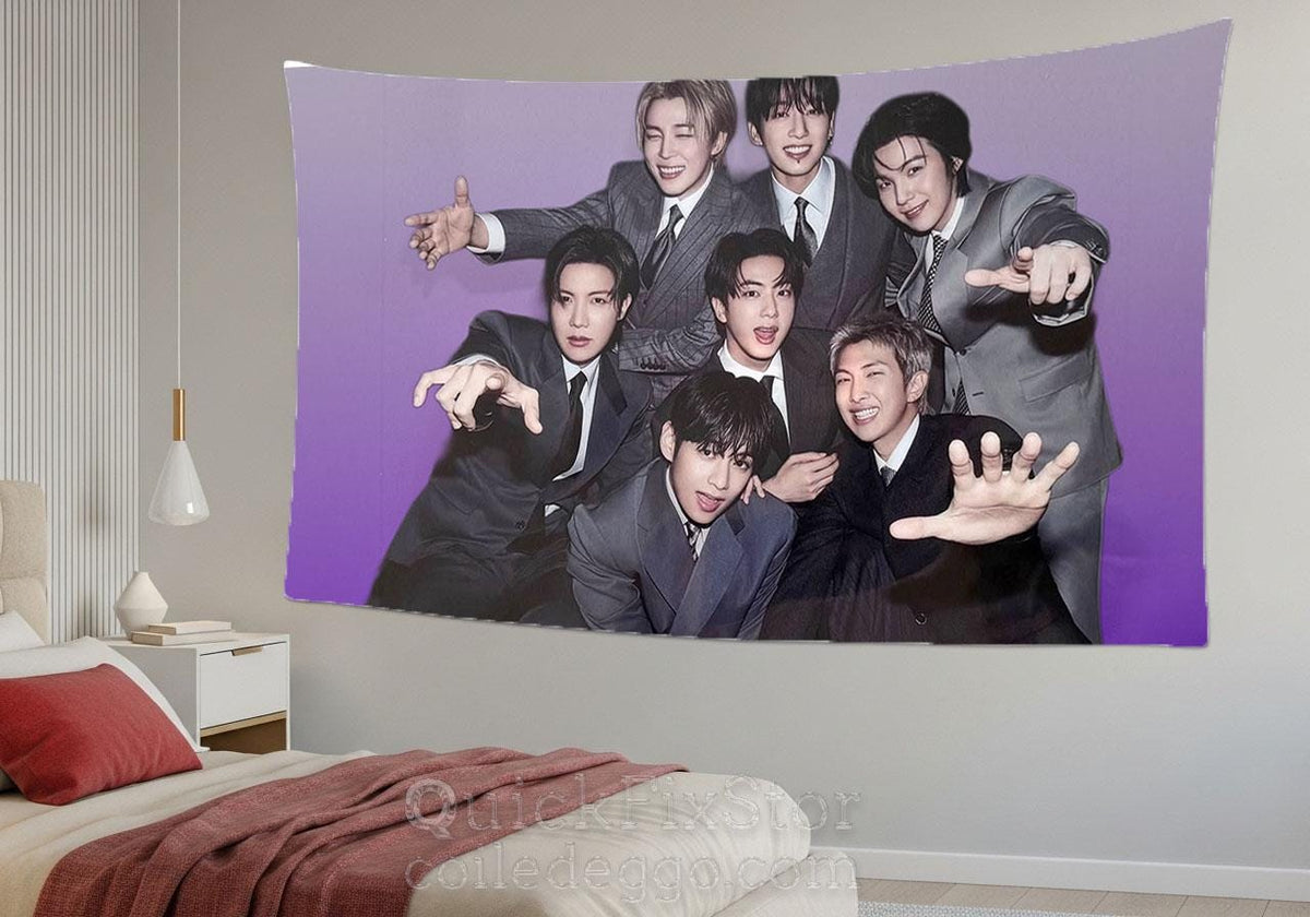 Bangtan Hanging Tapestry | Bantan Boys | Personalized Wall Art | Polyester Fabric | Ship Flag Banner