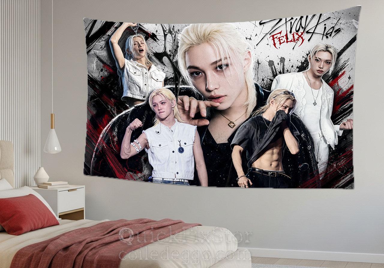 Felix Hanging Tapestry | Stray Kids | Personalized Wall Art | Polyester Fabric | Ship Flag Banner