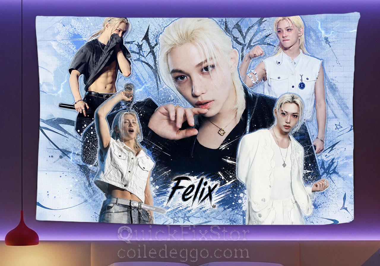 Felix Hanging Tapestry | Stray Kids | Personalized Wall Art | Polyester Fabric | Ship Flag Banner