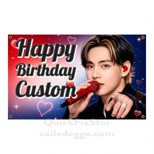 Taehyung Birthday Wall Banner | Custom Fan Tapestry | K-Pop Room Decor, Dorm Decor & Gift