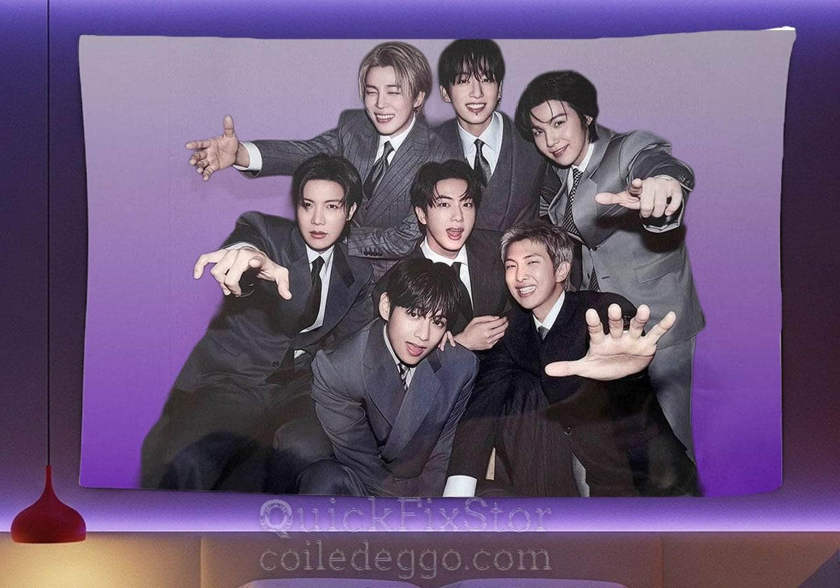 Bangtan Hanging Tapestry | Bantan Boys | Personalized Wall Art | Polyester Fabric | Ship Flag Banner