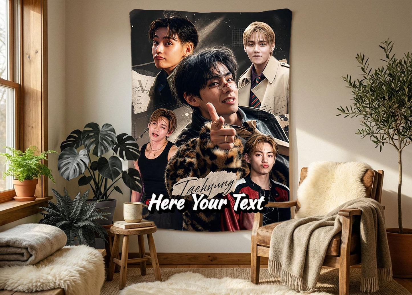 Taehyung Hanging Tapestry | Bantan Boys | Personalized Wall Art | Polyester Fabric | Ship Flag Banner