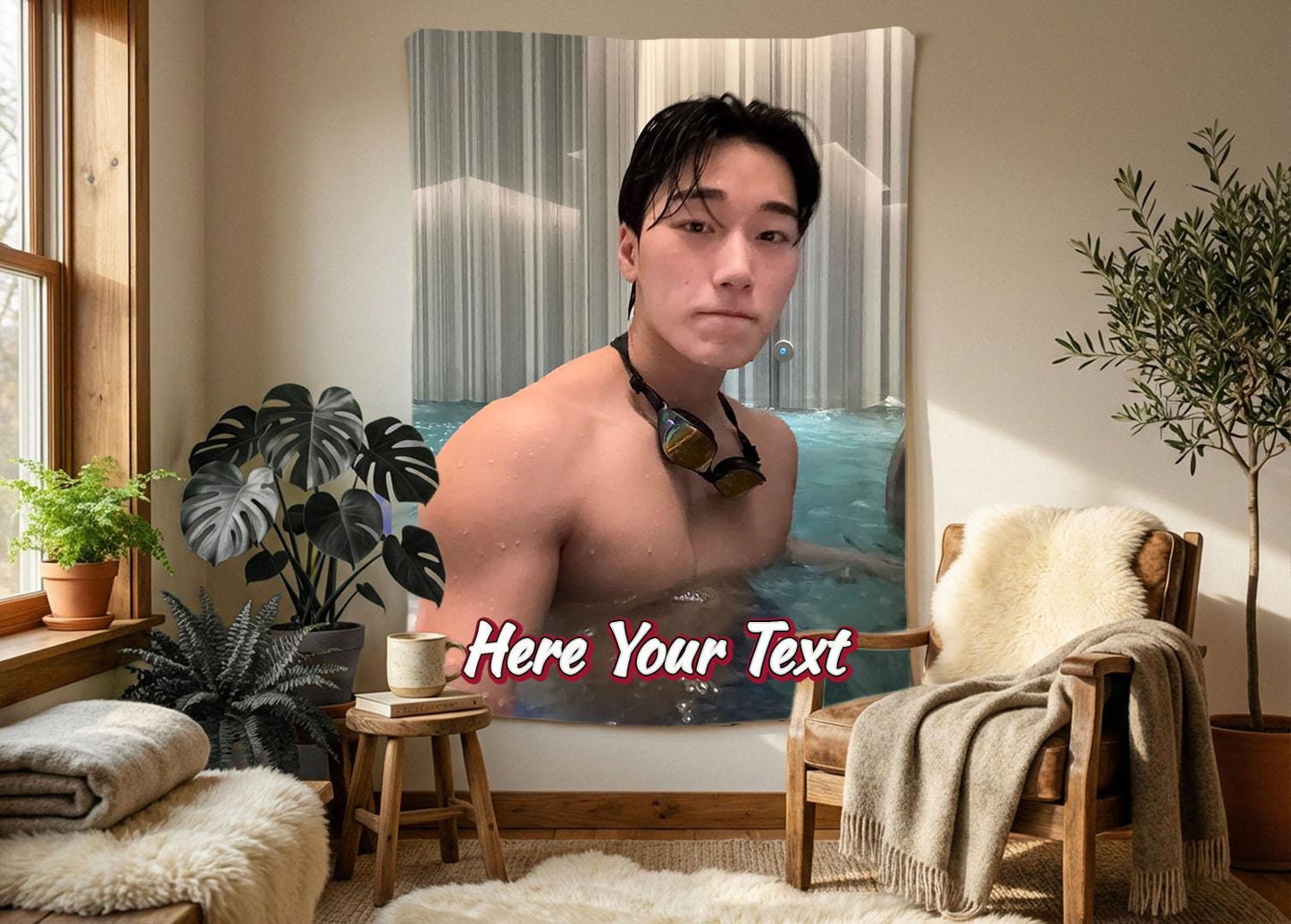 Choi San Hanging Tapestry | Ateez | Personalized Wall Art | Polyester Fabric | Ship Flag Banner