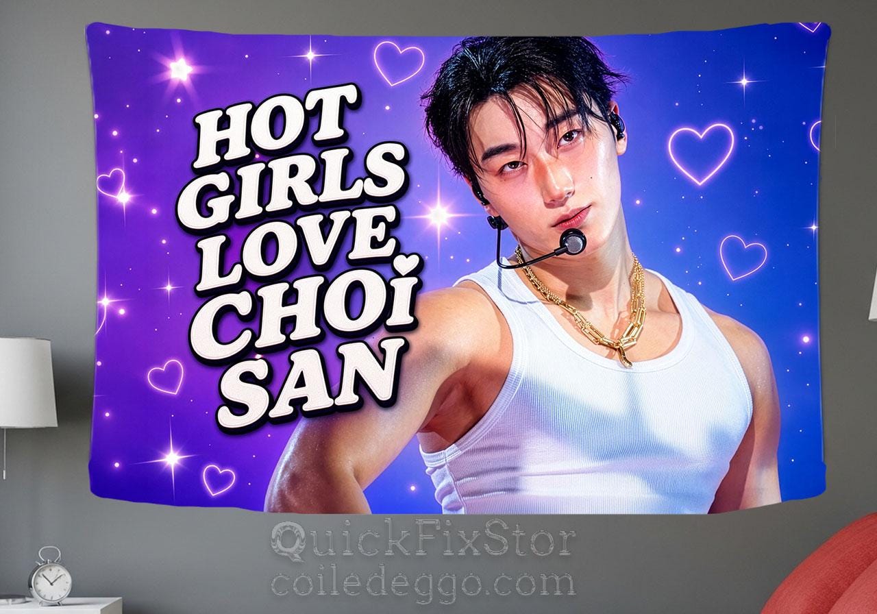 Choi San Hanging Tapestry | Ateez | Personalized Wall Art | Polyester Fabric | Ship Flag Banner
