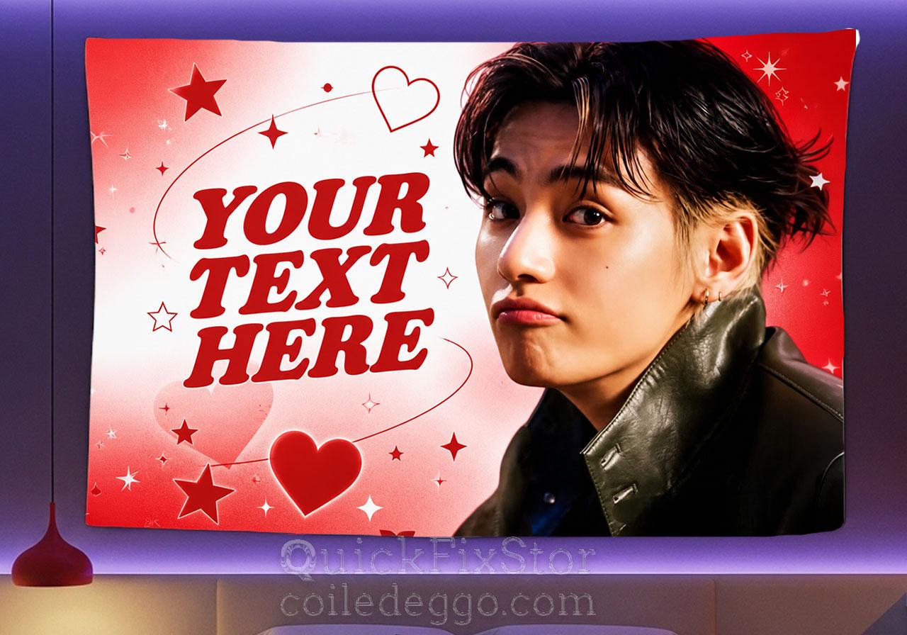 Taehyung Hanging Tapestry | Custom Text | Bantan Boys | Personalized Wall Art | Polyester Fabric | Ship Flag Banner