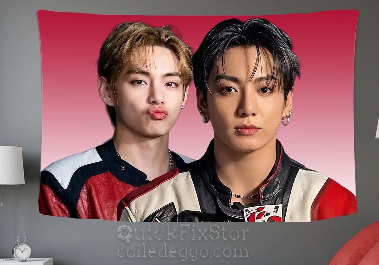 Taekook Hanging Tapestry | Bantan Boys | Personalized Wall Art | Polyester Fabric | Ship Flag Banner
