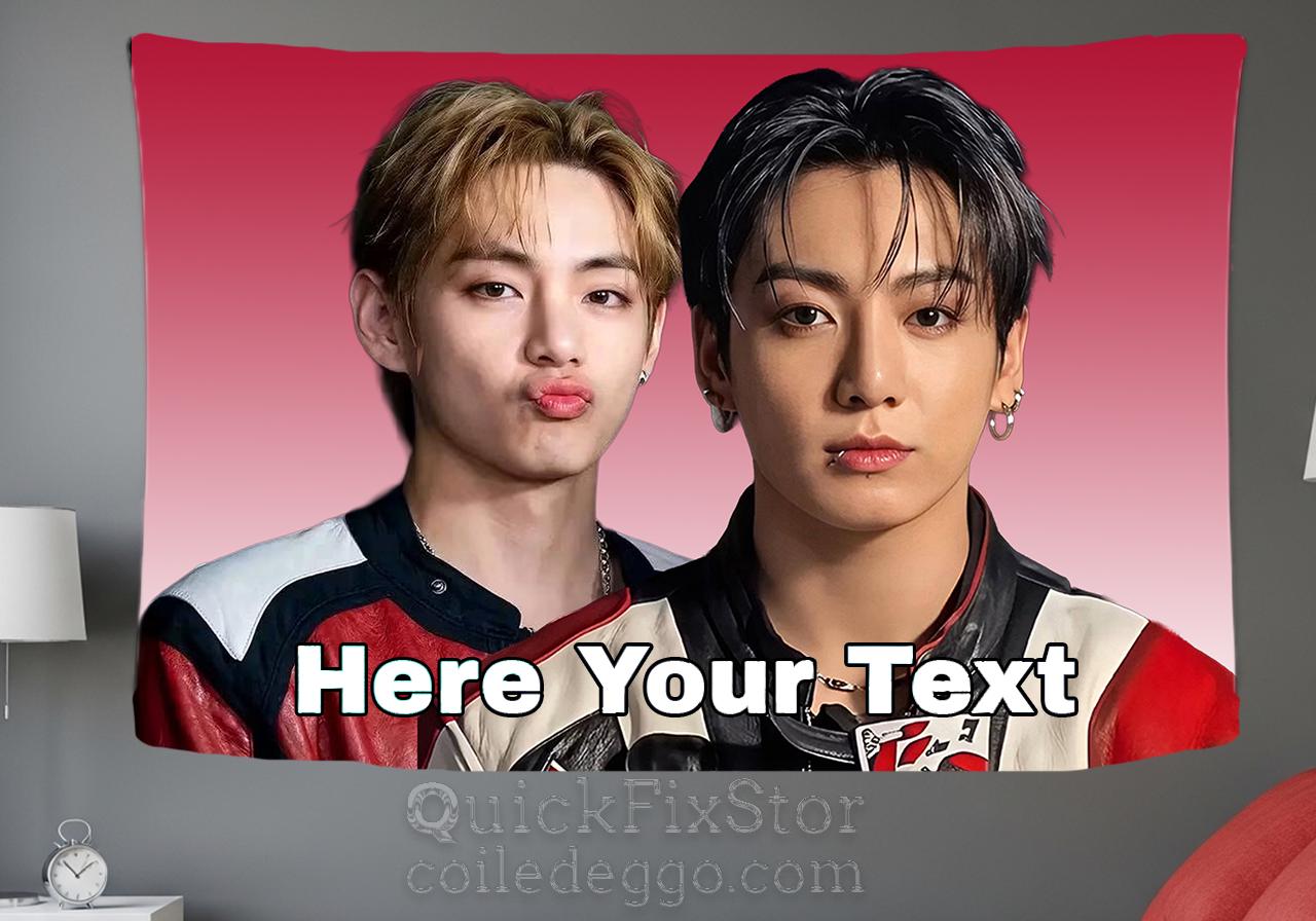Taekook Hanging Tapestry | Bantan Boys | Personalized Wall Art | Polyester Fabric | Ship Flag Banner