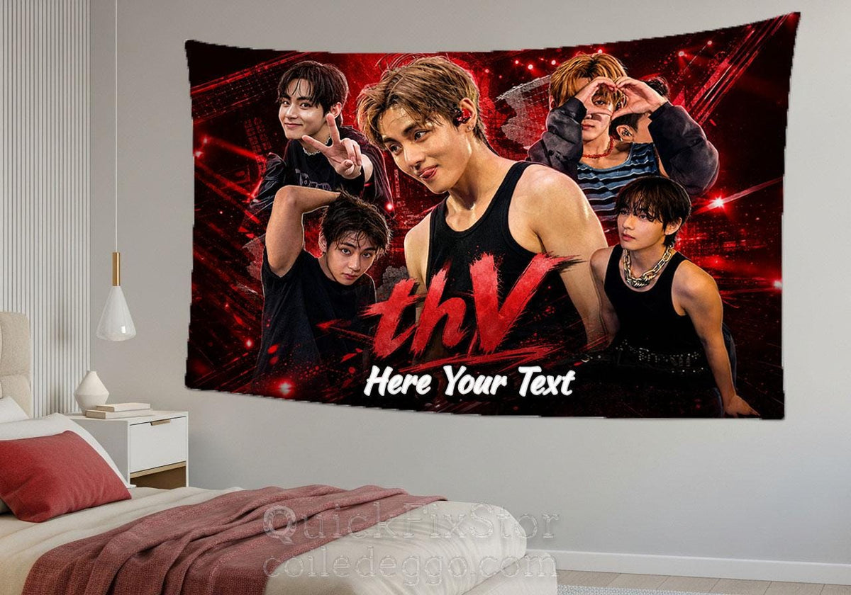 Taehyung Hanging Tapestry | Bantan Boys | Personalized Wall Art | Polyester Fabric | Ship Flag Banner